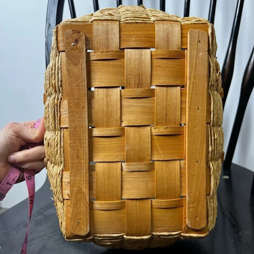 Brown Wooden Woven Double Handled Basket